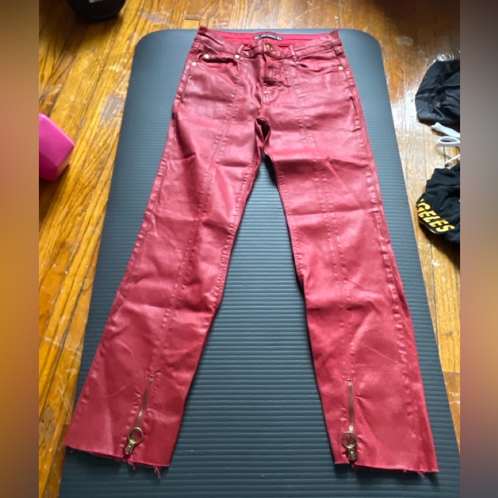 Zara Red Flare Leather Women's Pants